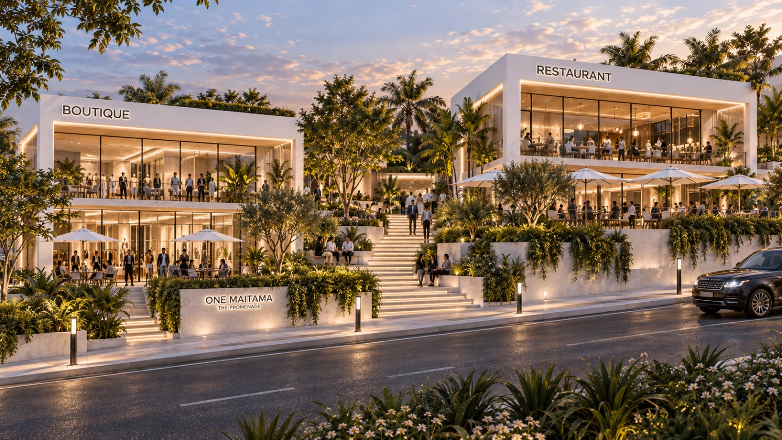 ONE MAITAMA Promenade pedestrian terraces and social edge