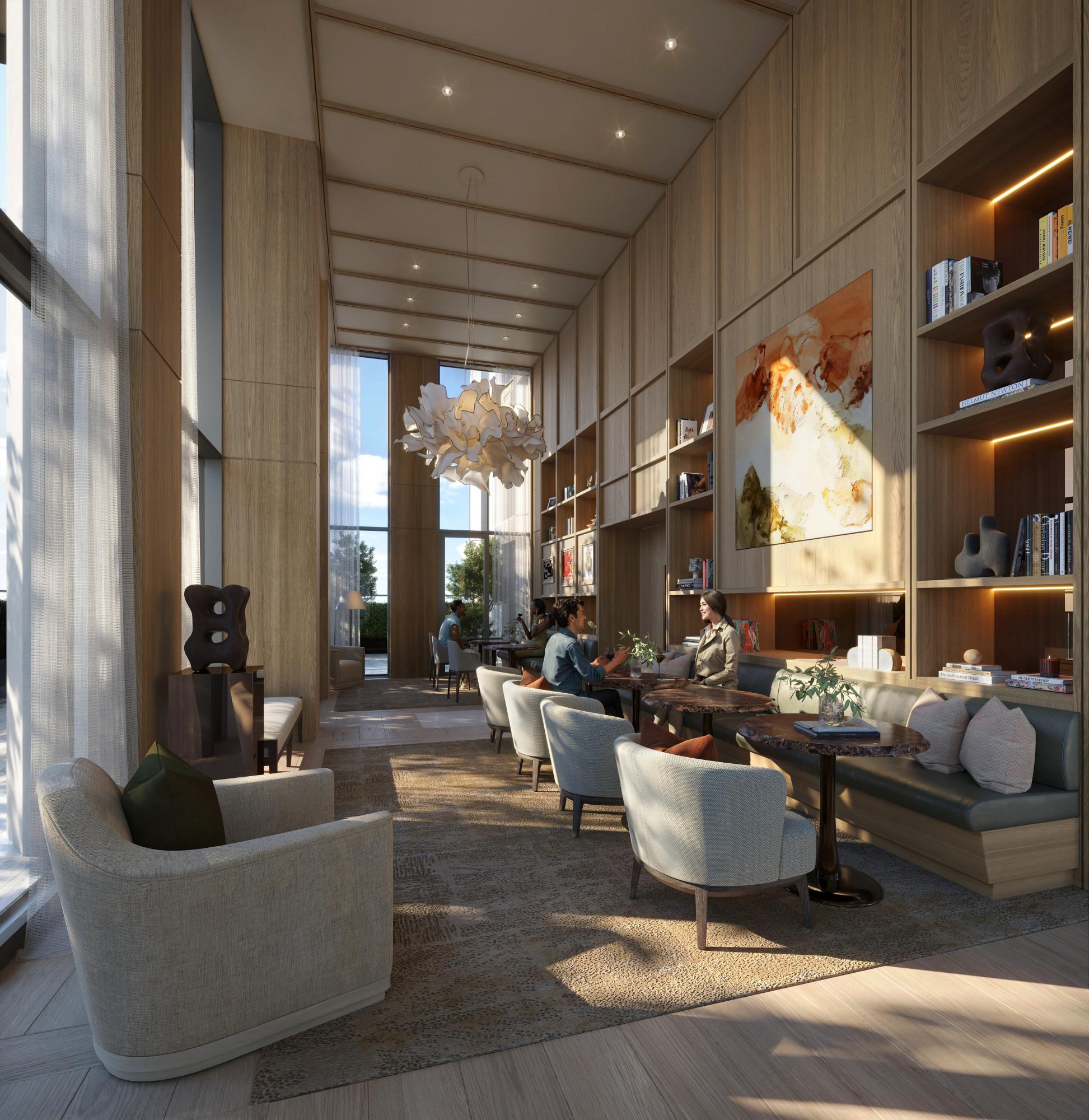 Private Club lounge with double-height timber ceiling