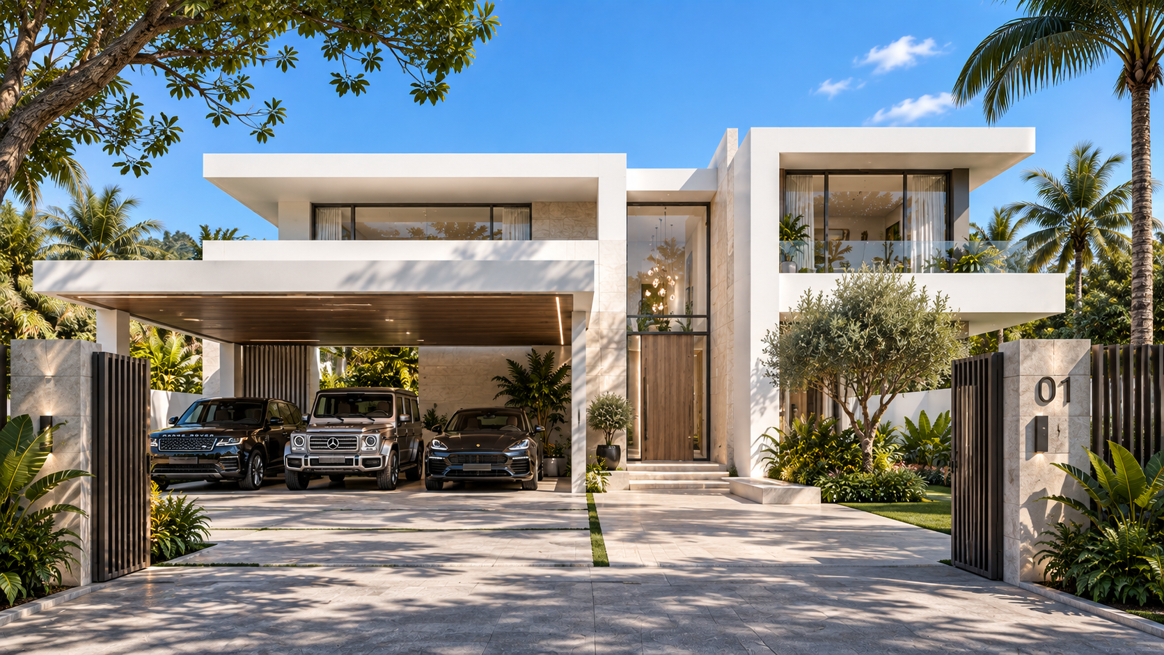 ONE MAITAMA villa arrival with private driveway and landscaped entry