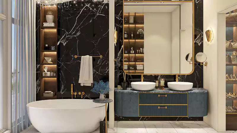 ONE MAITAMA villa bathroom with marble finishes